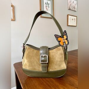 Vintage Coach Olive Green Suede Hobo Y2K 2000s